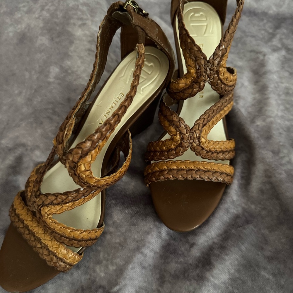 Etienne Aigner Brown and Tan Braided Sandals